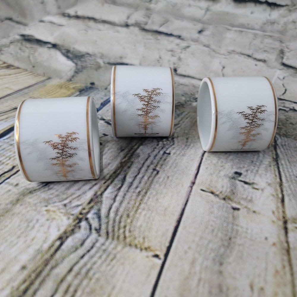 Lot Of  3 ARITA Fukagawa Napkin Rings Hand Painted Japan Appx 1.5 In